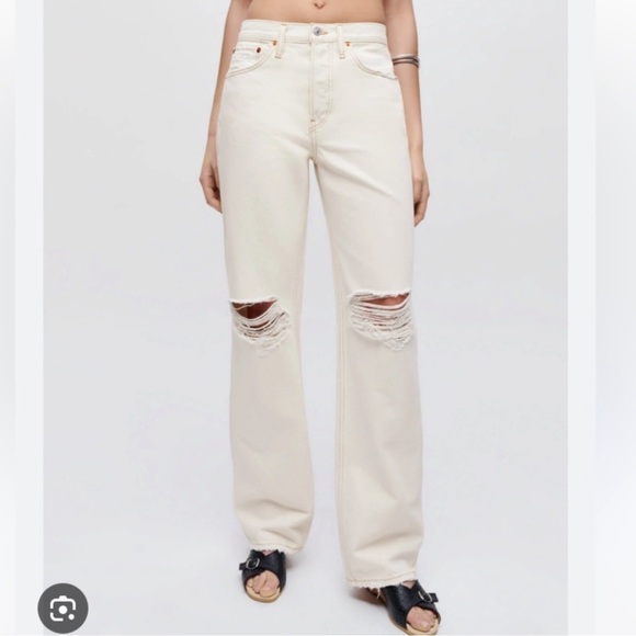 Re/Done Relaxed long Off-White distressed Denim Pants 31 - Picture 7 of 14